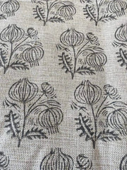 Big Flower Block Print Handloom Linen Fabric ,upholstery Fabric, pillow Cover Fabric, Thick fabric natural linen, Dark Grey - Rohiyaan